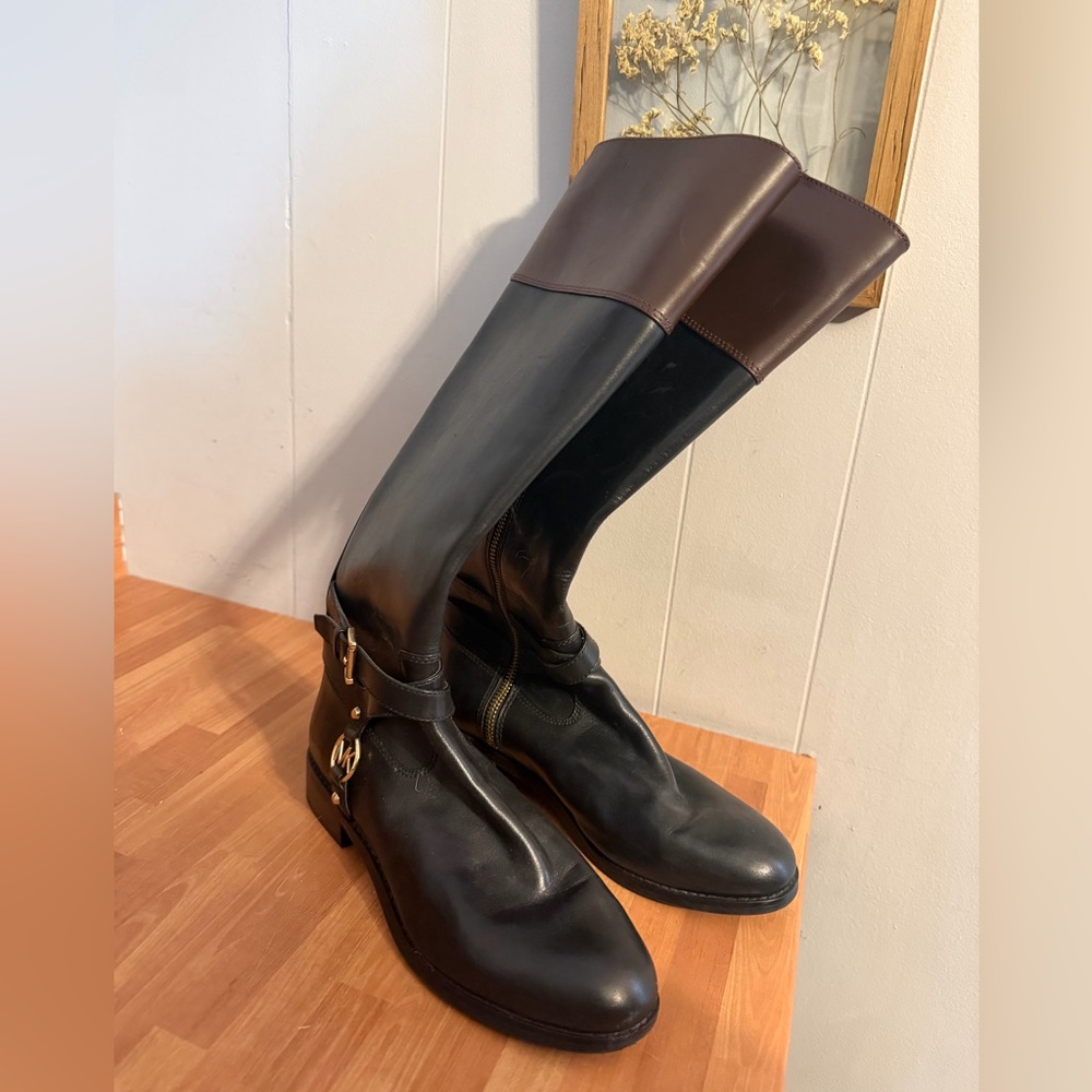 Michael Kors Elegant Black and Brown Riding Boots